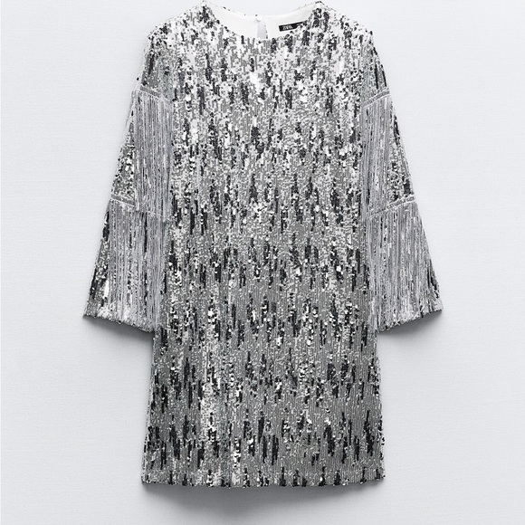 ZARA FRINGED SEQUIN MINI SHIFT DRESS BLOGGERES FAVORITE - Picture 7 of 8